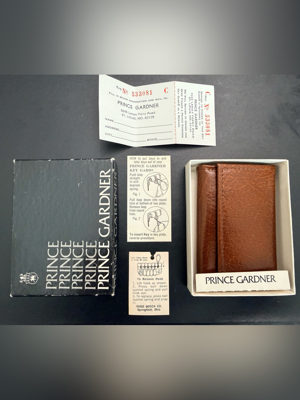 Vintage Prince Gardner Brown Pigskin Split Key Wallet 6 Fob Leather Original Box
